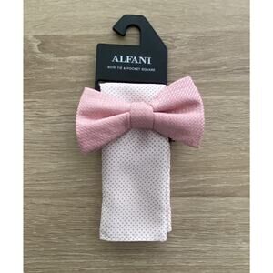 Alfani Men's Minetta Pink Bow Tie & Pocket Square One Size NEW